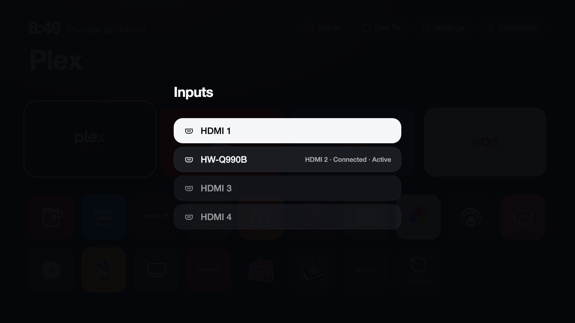 Inputs menu