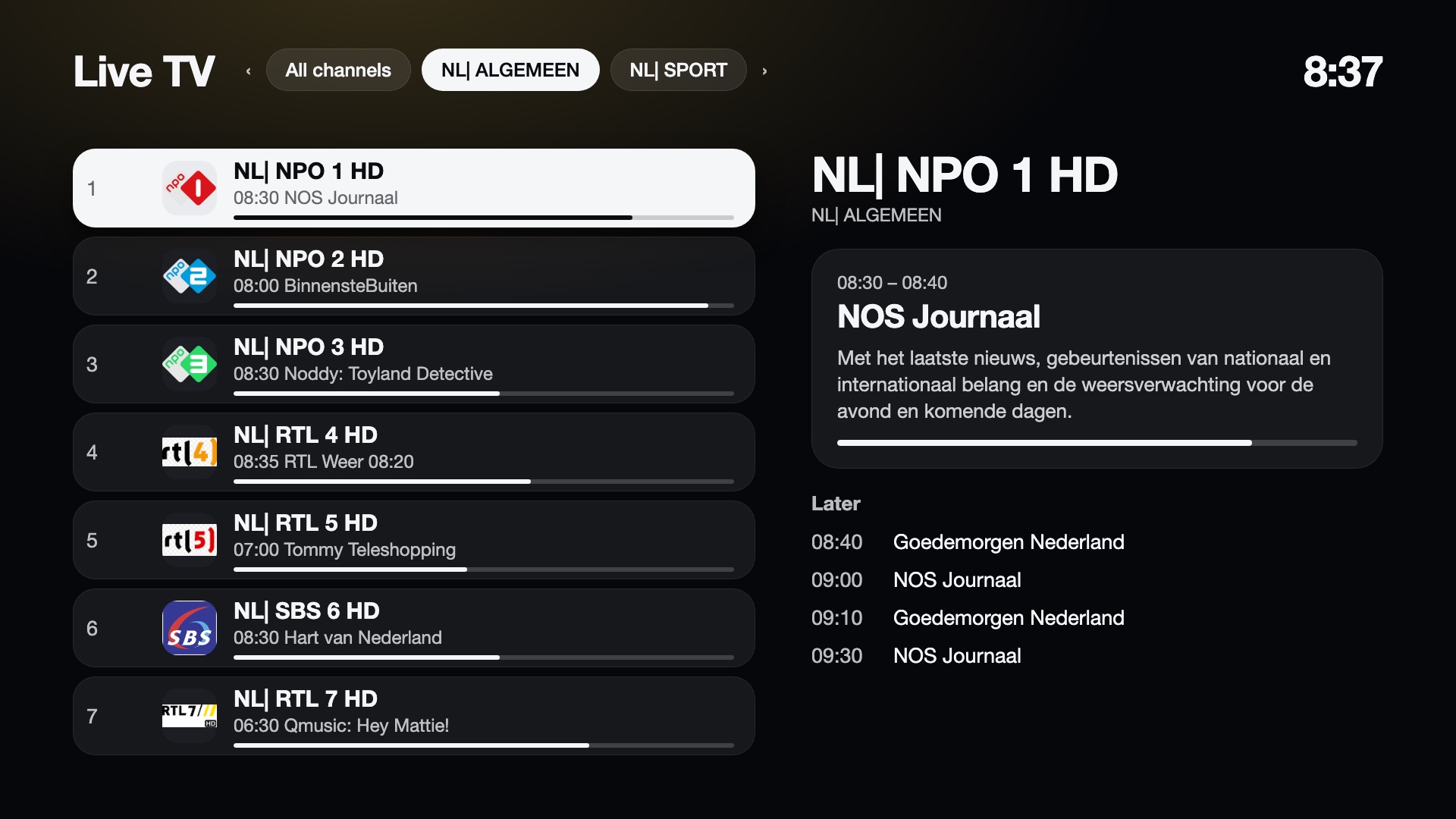 Live TV guide