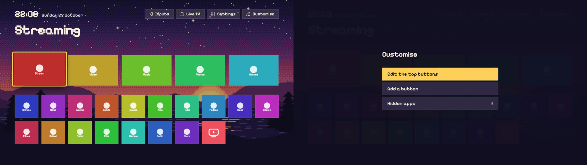 Pixel: the home screen and the Customise menu